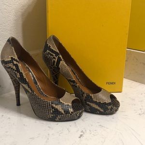 Authentic Fendi Sandy Color Snakeskin Heel